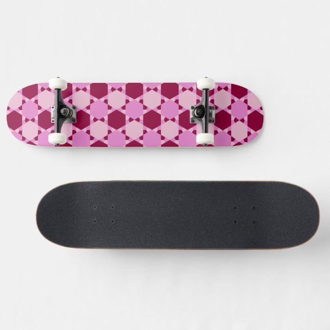 Skate Padrão de Ilusão Óptica de Triângulo Rosa Girly (Horz)