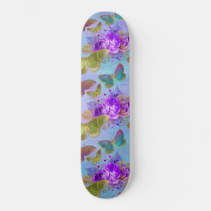 Skate Padrão de Jardim de Rosa Roxa Borboleta Verde