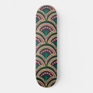 Skate Padrão de leque floral rosa e verde