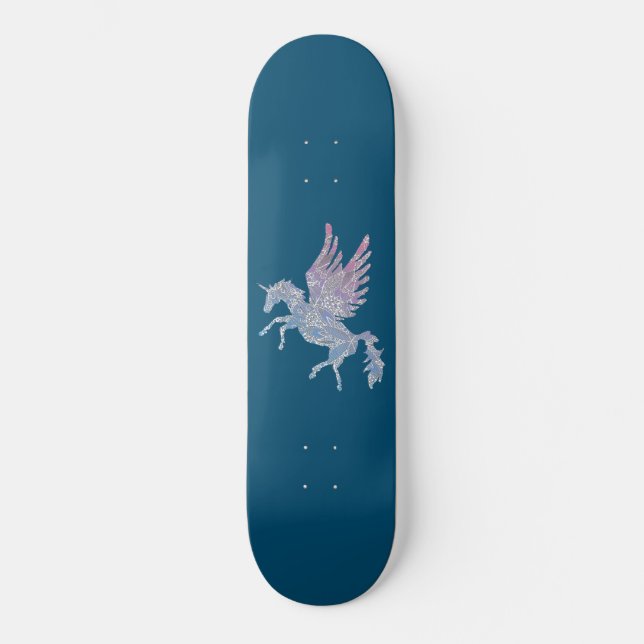Skate Padrão de Mandala Azul e Rosa Unicórnio Pegasus (Frente)