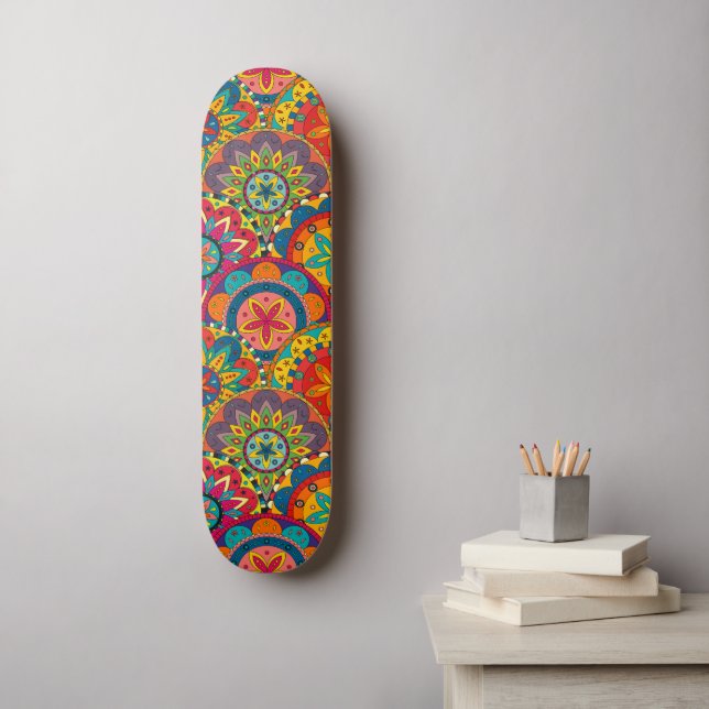 Skate Padrão de Mandala Colorida Retroativa Funky (Arte de parede)