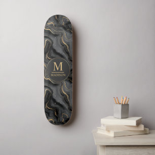 Skate Padrão de Mármore com Brilho Preto e Dourado Cinza