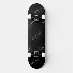 Skate Padrão de Nome Monograma Cinza Muito Escuro e Pret