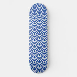 Skate Padrão de Onda Japonesa Branco Cobalto Azul