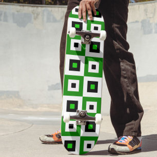 Skate Padrão de Quadrados Xadrez Verde Preto e Branco