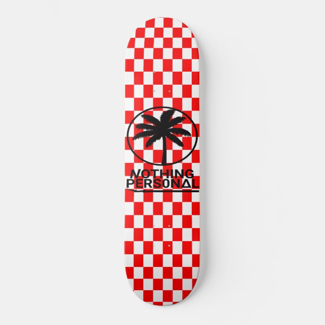 Skate Padrão de Quadro de Verificação Vermelho e Branco (Frente)