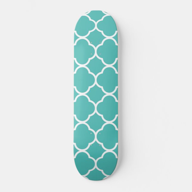 Skate Padrão de Quatrefoil Azul-Verde (Frente)