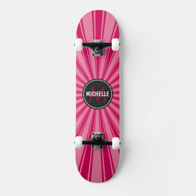 Skate Padrão de Raios de Sol Funky Rosa Monograma (Frente)