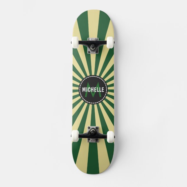 Skate Padrão de Raios Sun Funky Verde Monograma (Frente)