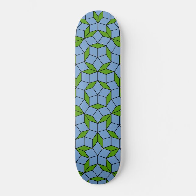 Skate Padrão de Rhombus Penrose Verde e Azul (Frente)