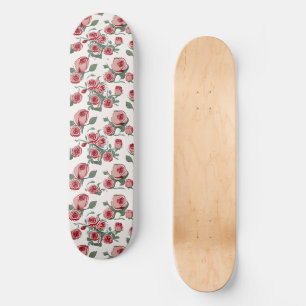 Skate Padrão de Rosas Rosa e Folhas