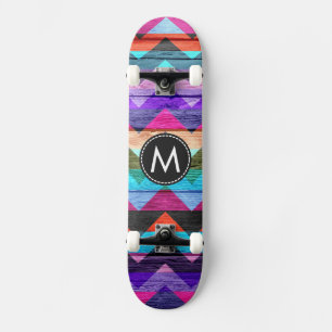Skate Padrão De Stripes De Chevron De Madeira Pintado #