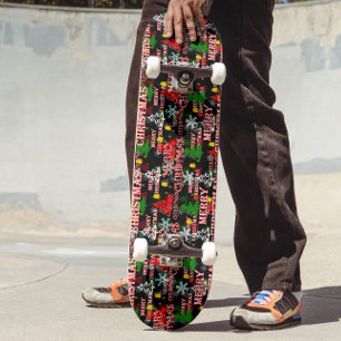 Skate Padrão de texto decorativo Feliz Natal Design 