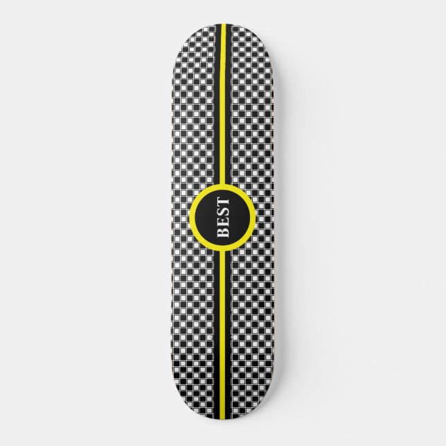 Skate Padrão de xadrez preto e branco & caligrafia (Frente)