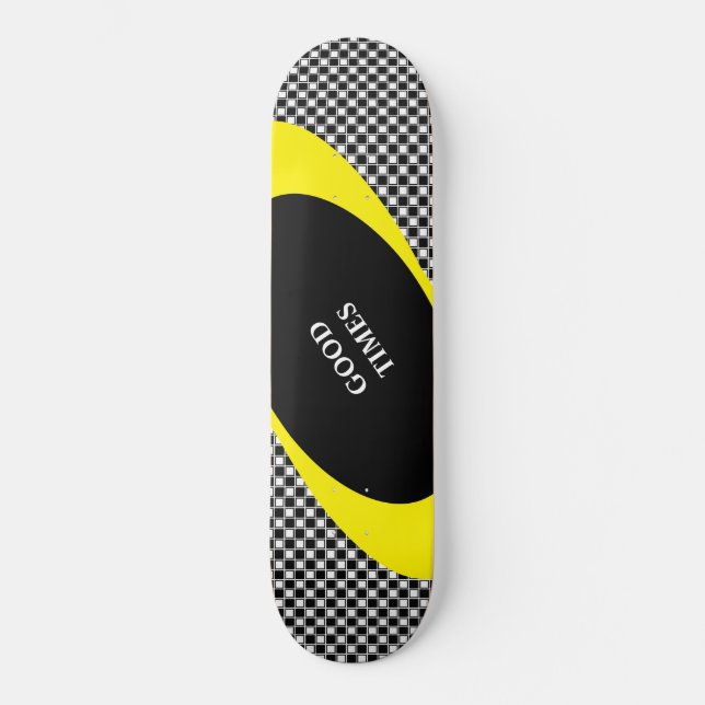 Skate Padrão de xadrez preto e branco & linhas onduladas (Frente)