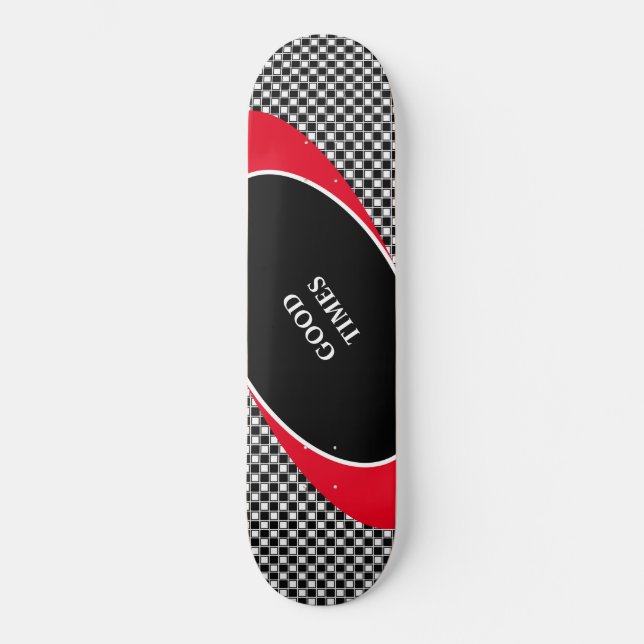 Skate Padrão de xadrez preto e branco & linhas onduladas (Frente)