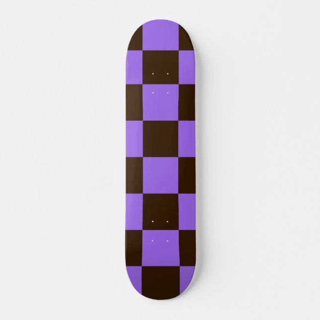 Skate Padrão de Xadrez Preto e Roxo Retro (Frente)
