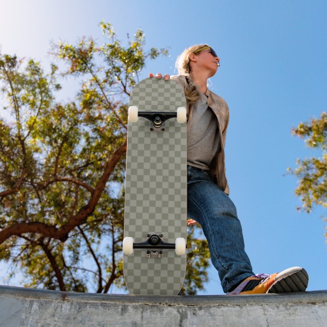Skate Padrão de xadrez verde oliva e cinza (Ao ar livre 1)