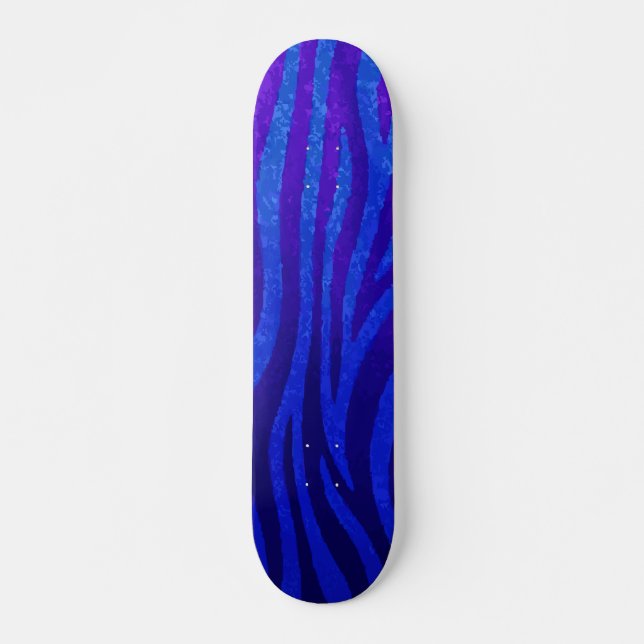 Skate Padrão de Zebra Roxa Escura em Design Azul Neon (Frente)