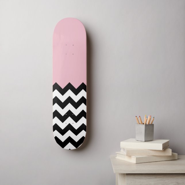 Skate Padrão de ziguezague preto e branco, Chevron, rosa (Arte de parede)
