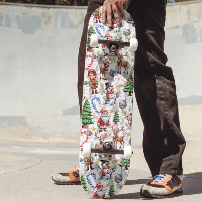 Skate Padrão Decorativo de Natal com Fundo Branco (Criador carregado)