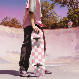 Skate Padrão do Verificador Retro Branco Girly Pink