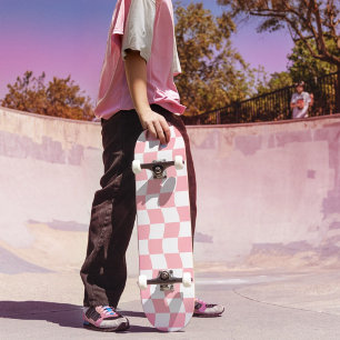Skate Padrão do Verificador Retro Branco Girly Pink
