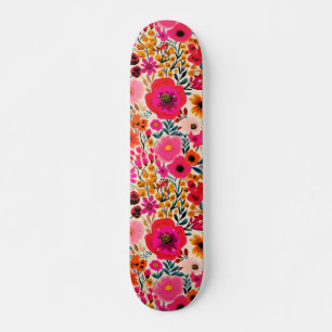 Skate Padrão Floral Abstrato Colorido Rosa Amarelo Ousad