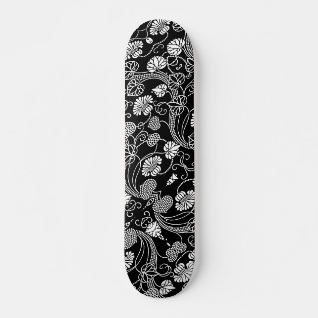 Skate Padrão Floral Anterior Preto em Branco (Frente)