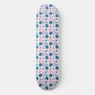 Skate Padrão Floral Azul-Verde e Rosa   Botânica Moderna
