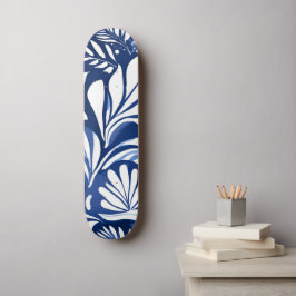 Skate Padrão Floral Botânico Aquarela Azul