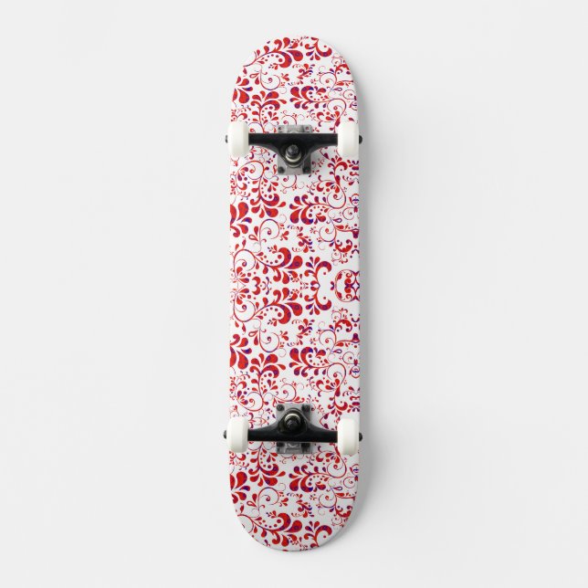 Skate Padrão floral branco-vermelho-branco-branco (Frente)