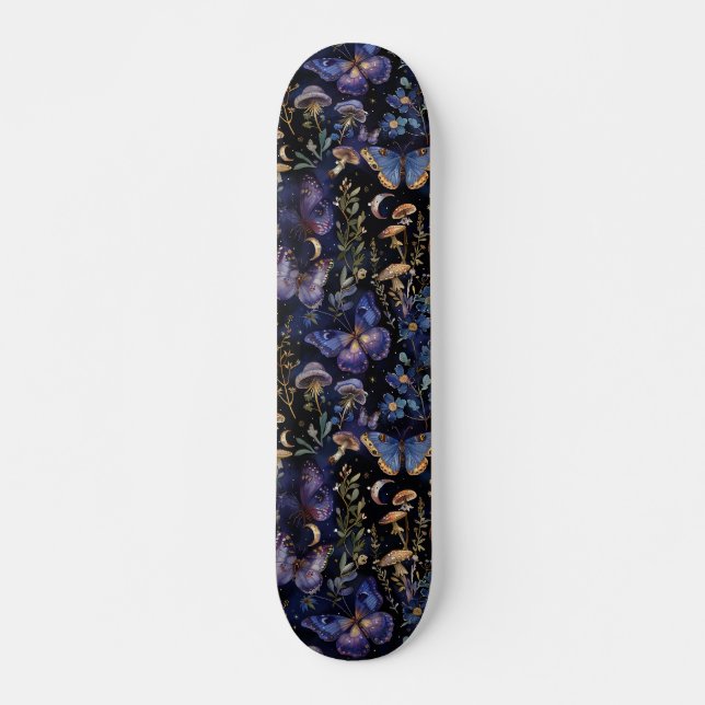 Skate Padrão Floral Butterfly Celestial Místico Escuro (Frente)