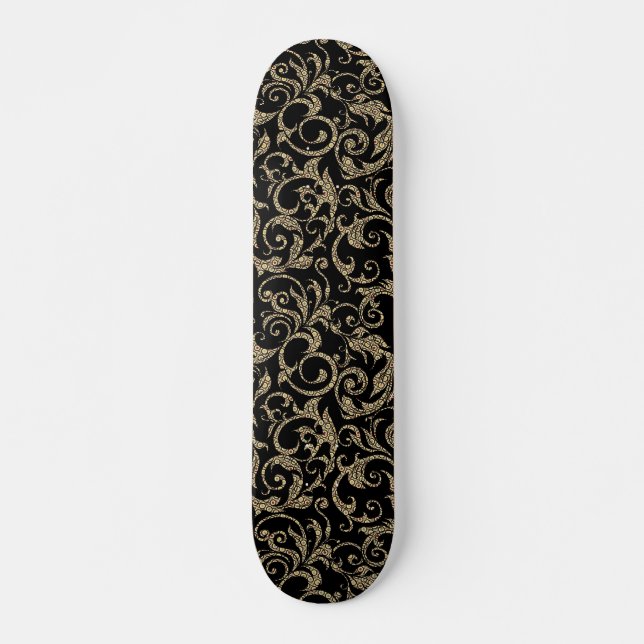 Skate Padrão floral castanho preto vintage giro (Frente)