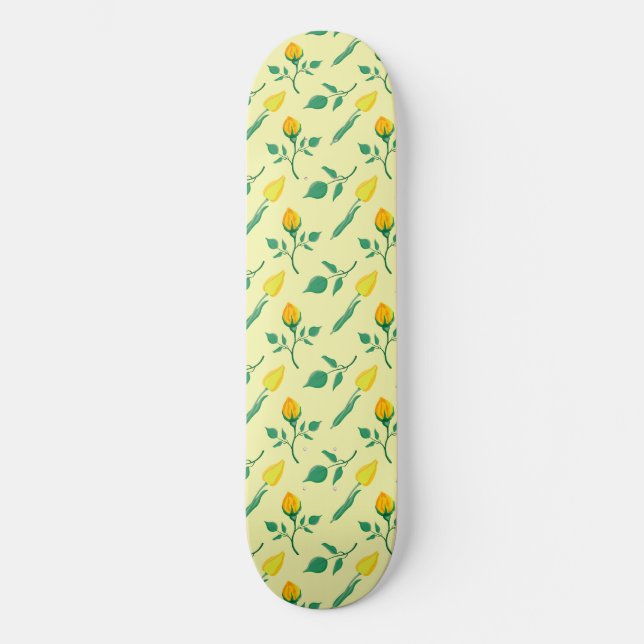 Skate Padrão floral com rosa amarela e flores tulipas (Frente)