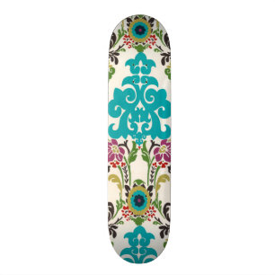 Skate Padrão Floral Damask Plum Turquoise