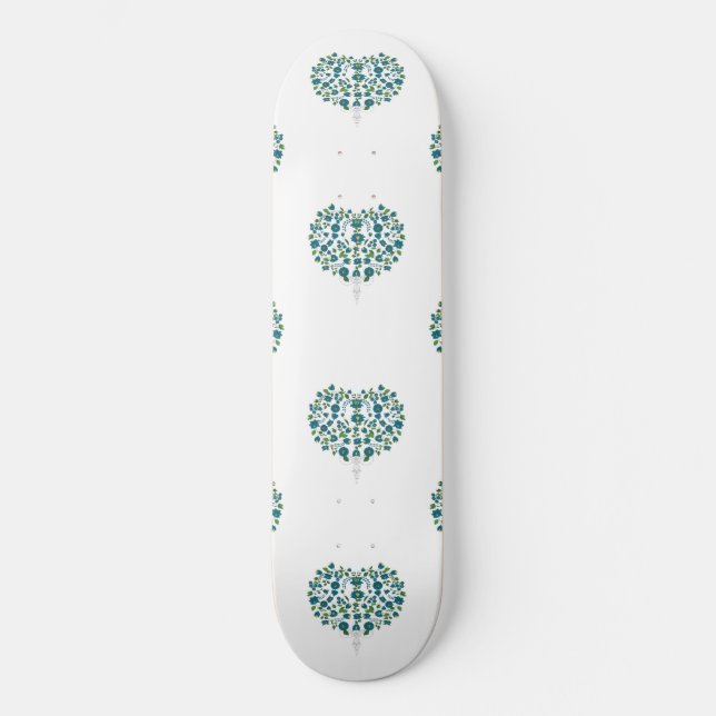 Skate Padrão Floral de Coração (Frente)