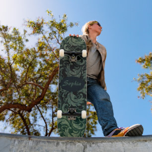 Skate Padrão floral de damasco verde elegante vintage