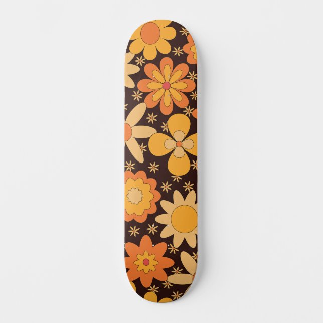 Skate Padrão Floral do Groovy Retro Amarelo e Laranja (Frente)