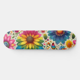 Skate Padrão Floral Hippie Arco-Íris Retrô