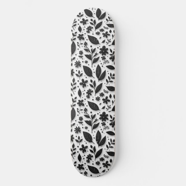 Skate Padrão Floral Monocromático Com Folhas E Flores (Frente)