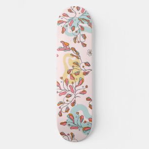 Skate Padrão floral oculto de gatos, base rosa