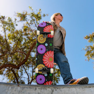 Skate Padrão Floral Retro Brilhante Arte Folclórica Colo
