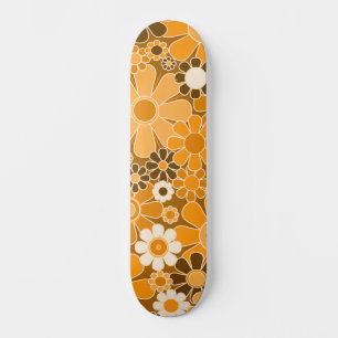 Skate Padrão Floral Retro Groovy dos Anos 70 Laranja e M