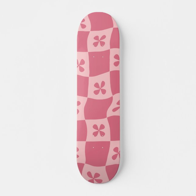 Skate Padrão Floral Retro-Rosa Verificado (Frente)