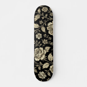 Skate Padrão Floral Rosa Dourada Vintage em Preto