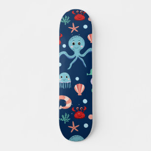 Skate Padrão Fofo de Vida Marinha no Oceano