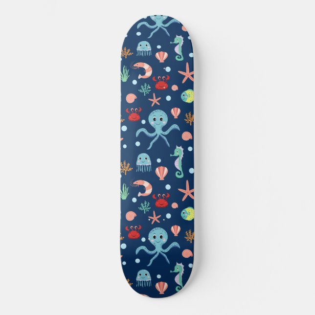Skate Padrão Fofo de Vida Marinha no Oceano (Frente)