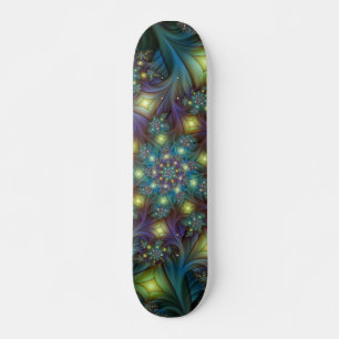 Skate Padrão Fractal azul roxo iluminado