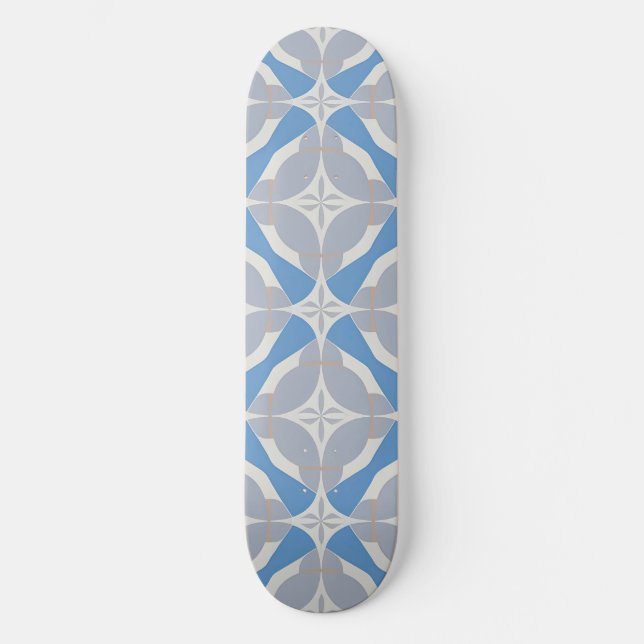Skate Padrão Geométrico Abstrato Azul e Branco (Frente)